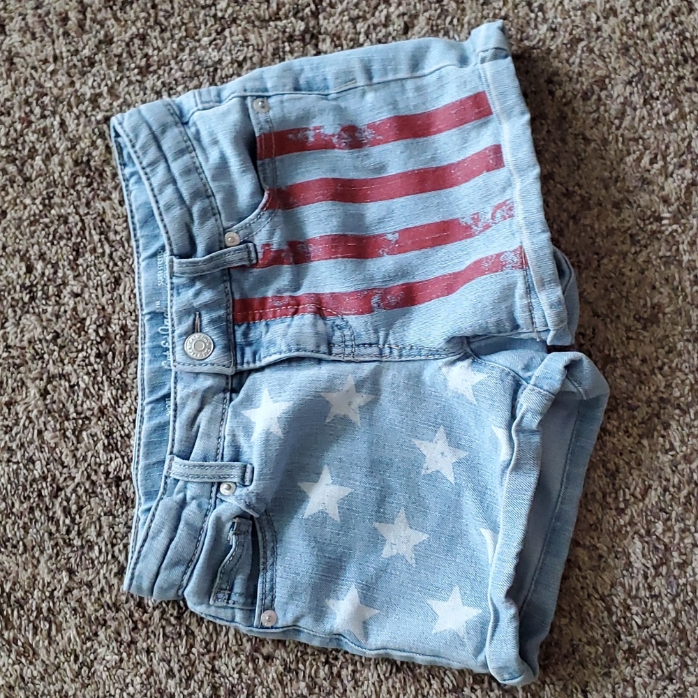 Girls American Flag Denim Shorts